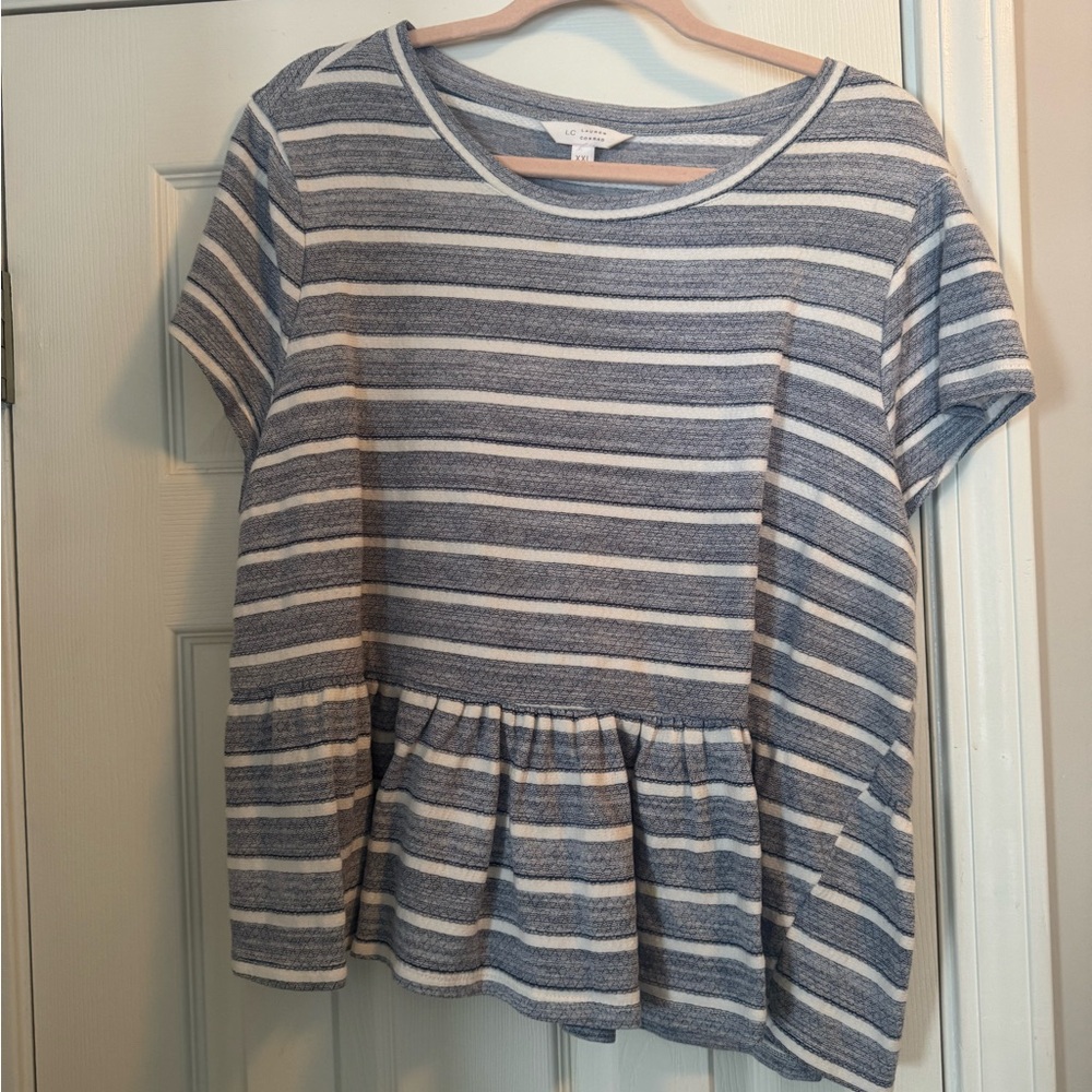 LC Lauren Conrad Blue and White Striped Blouse